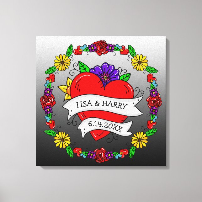 Tattoo Graffiti Art Style Wedding  Bride and Groom Canvas Print (Front)