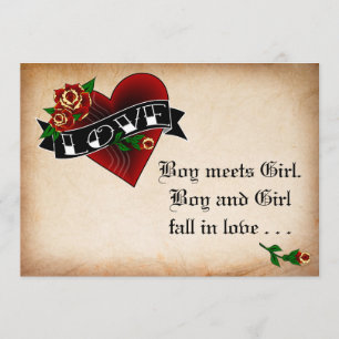 Tattoo Heart and Rose Wedding Invitation