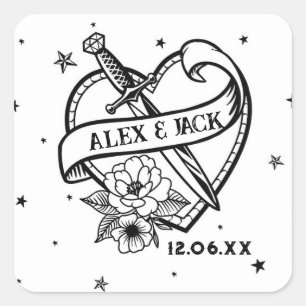 Tattoo Heart Mariage Initiales Stickers Étiquette