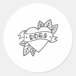 Tattoo Heart Shirt Dogs Vintage Clic Gift _1  Classic Round Sticker