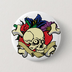 Tattoo Heart Skull 2 Inch Round Button