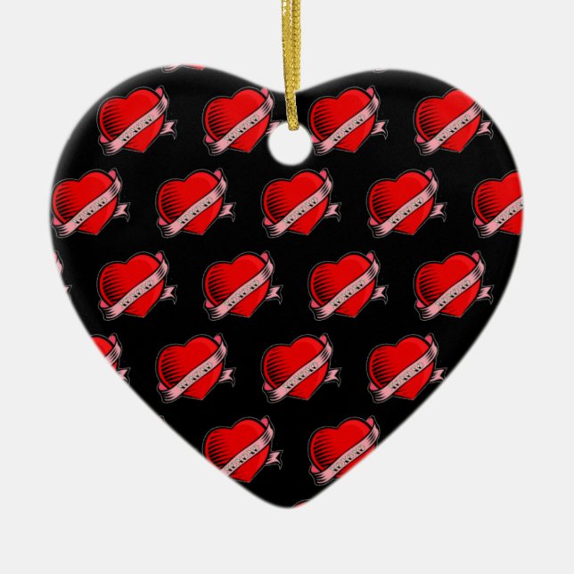 Tattoo Hearts Ceramic Ornament (Front)
