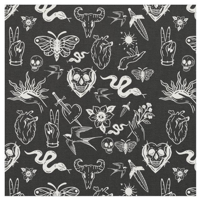 tattoo human heart snake moth dagger black fabric (Close Up)