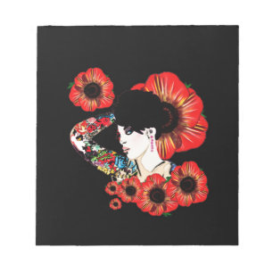 Tattoo inked girl among poppy flowers Art by LeahG Notepad