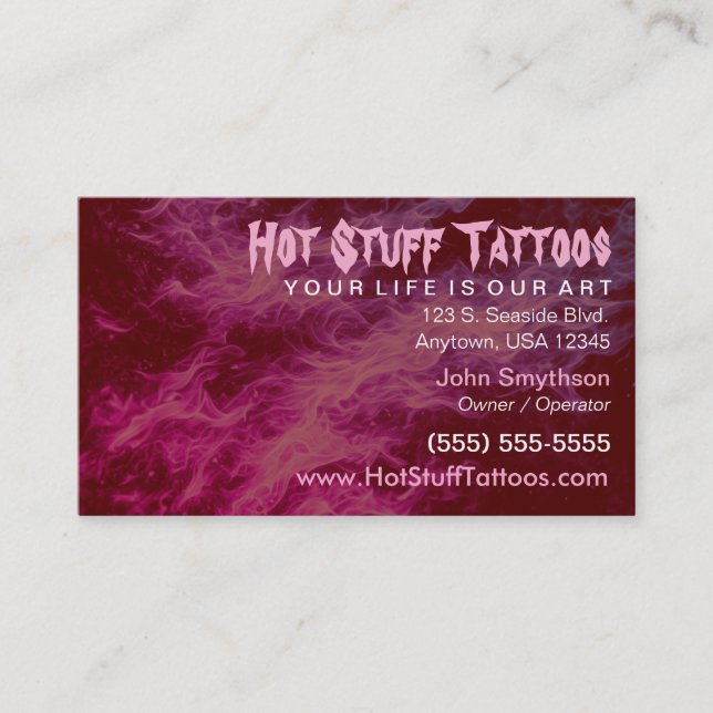 Tattoo Inspired Ghosted Flame Background Business Card (Front)