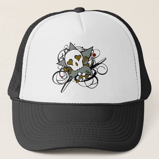Tattoo Inspired Skull Star Trucker Hat (Front)