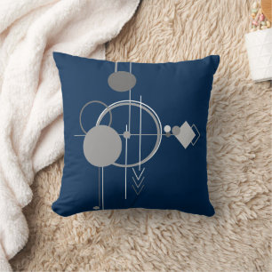 Tattoo Line Art   Abstract Navy Blue Charcoal Grey Throw Pillow