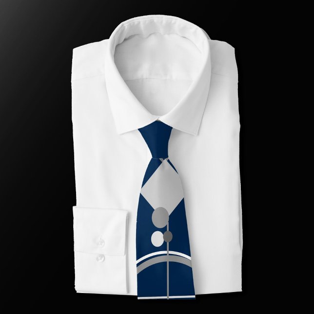 Tattoo Line Art | Abstract Navy Blue Grey Monogram Tie (Creator Uploaded)