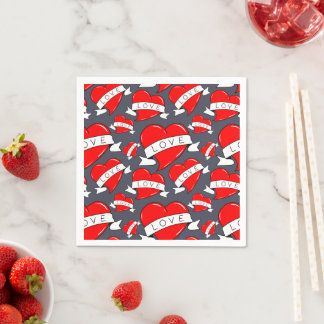Tattoo Love Heart on Gray Paper Napkins