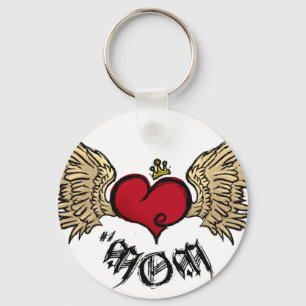 Tattoo MOM Urban Crowned Heart With Wings Keychain