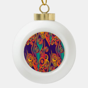 Tattoo Pattern Art - flames & circles Ceramic Ball Christmas Ornament