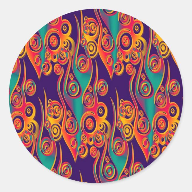 Tattoo Pattern Art - flames & circles Classic Round Sticker (Front)