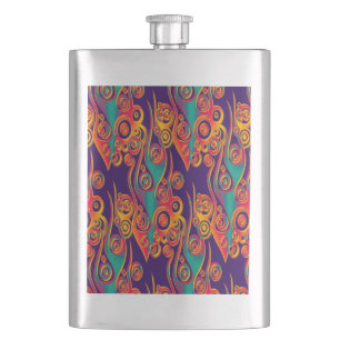 Tattoo Pattern Art - flames & circles Hip Flask