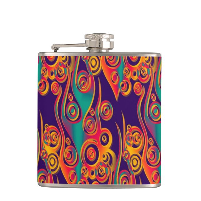 Tattoo Pattern Art - flames & circles Hip Flask (Front)