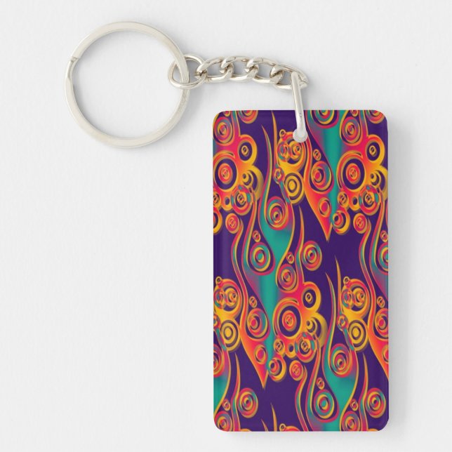 Tattoo Pattern Art - flames & circles Keychain (Front)