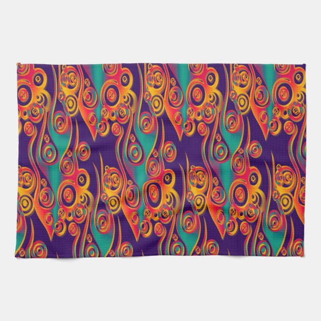 Tattoo Pattern Art - flames & circles Kitchen Towel (Horizontal)