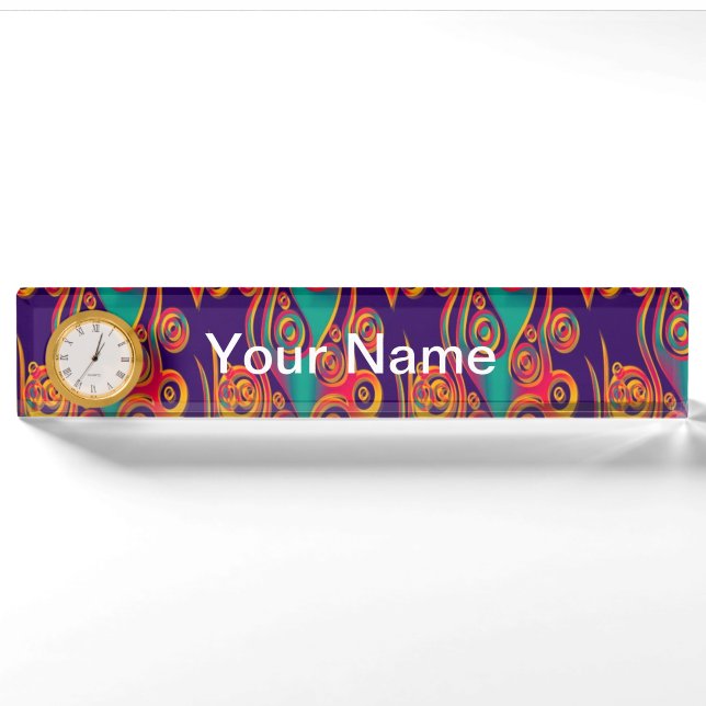 Tattoo Pattern Art - flames & circles + your text Nameplate (Front)