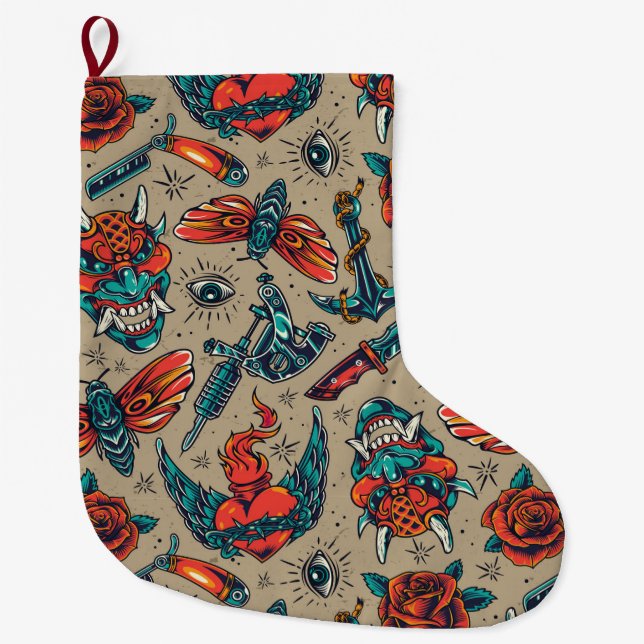 Tattoo Pattern Large Christmas Stocking (Front)