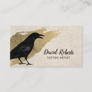 Tattoo & Piercing Black Crow Gold Stroke Elegant Business Card