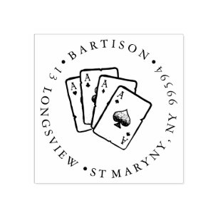 TATTOO PLAYING CARDS ROUND RETURN ADDRESS RUBBER STAMP