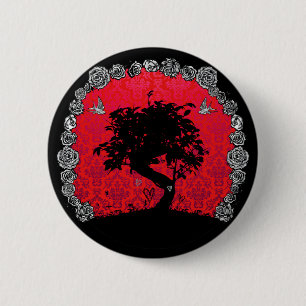 Tattoo Rose Bonsai Tree of Love Swallow 2 Inch Round Button
