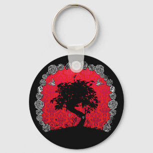Tattoo Rose Bonsai Tree of Love Swallow Keychain