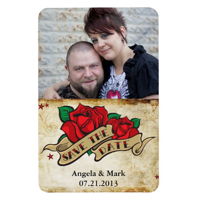 Tattoo Rose Save the date Photo Magnet (Vertical)