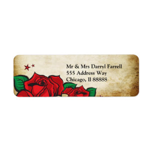 Tattoo Rose Wedding Address  Label