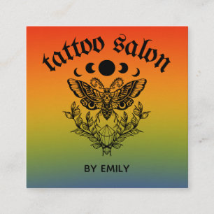 Tattoo Salon Butterfly Moth Colourful Ombre Square Business Card