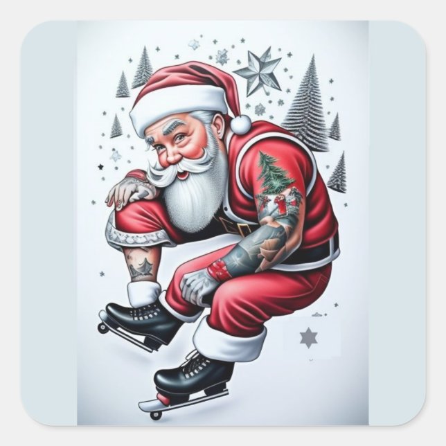 Tattoo Santa Claus  Square Sticker (Front)