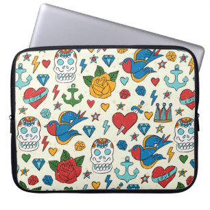 Tattoo seamless pattern. laptop sleeve
