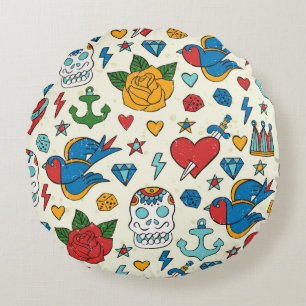 Tattoo seamless pattern. round pillow