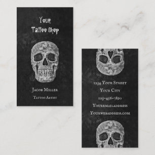 Tattoo Shop Gothic Black And White Skull Head Business Card