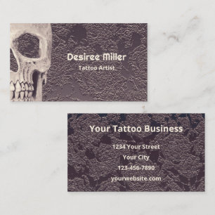 Tattoo Shop Gothic Skull White Grey Floral Business Card