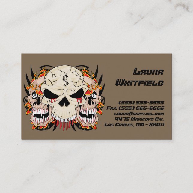 Tattoo Skull Eight Ball Flame Fire Business Card (Front)