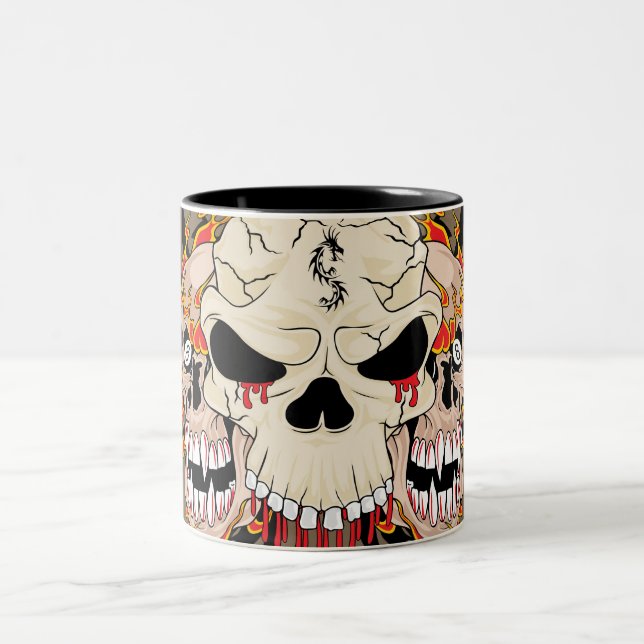 Tattoo Skull Eight Ball Flame Fire Coffee Mug Cup (Center)
