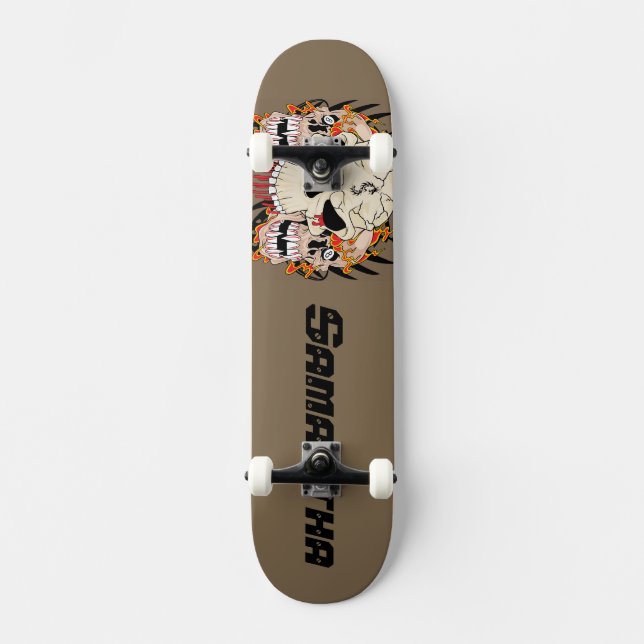 Tattoo Skull Eight Ball Old School Skateboard (Front)