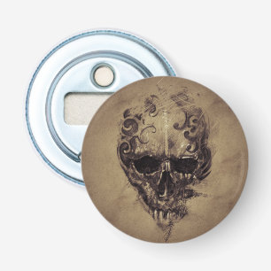 Tattoo Skull Over Vintage Paper Bottle Opener
