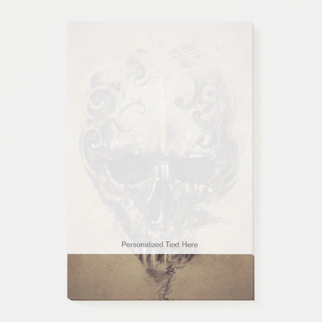 Tattoo Skull Over Vintage Paper Post-it Notes (Front)