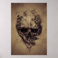 Tattoo Skull Over Vintage Paper