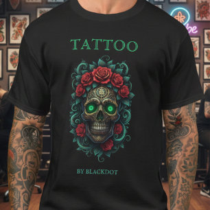 Tattoo Studio Rose Floral Gothic Skull Tattoo Art T-Shirt