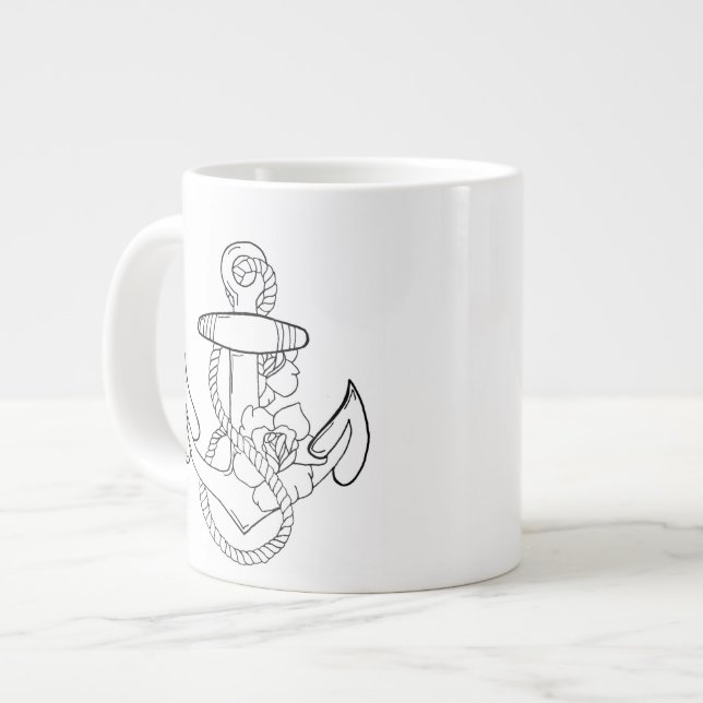 Tattoo style anchor large coffee mug (Front Left)