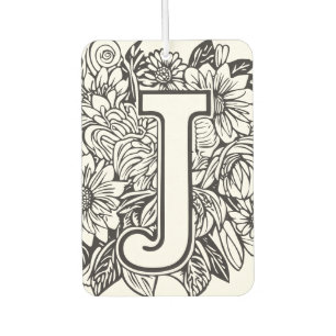 Tattoo-Style Black and White Monogram Ink Flowers Air Freshener