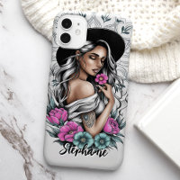 Tattoo Style Boho Woman with Neon Flowers Custom