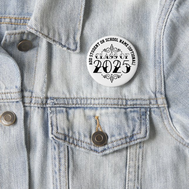 Tattoo Style Class of 2025 Graduation 2 Inch Round Button (In Situ)