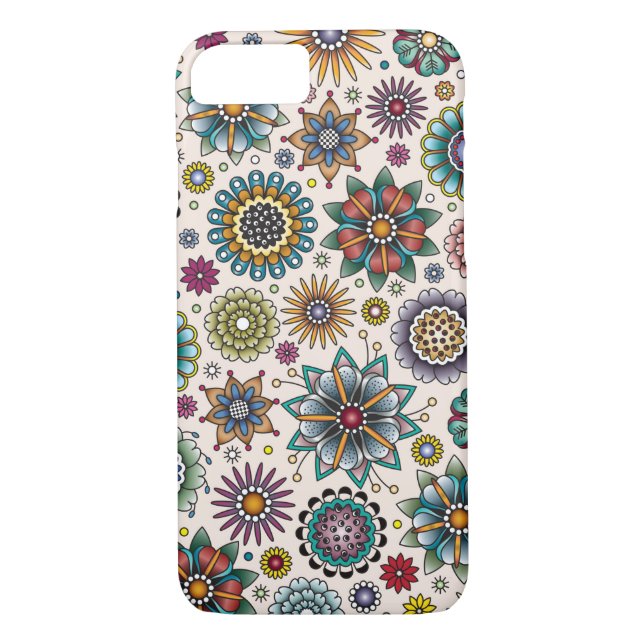 Tattoo Style Flower Doodle Pattern Case-Mate iPhone Case (Back)