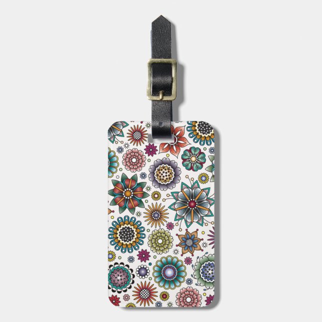 Tattoo Style Flower Doodle Pattern Luggage Tag (Front Vertical)