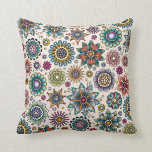 Tattoo Style Flower Doodle Pattern Throw Pillow