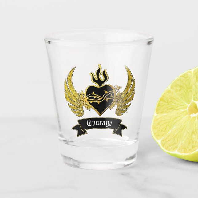 Tattoo Style Heart Wings Your Text Shot Glass (Front)