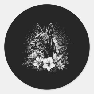 Tattoo Style Lover Belgian Malinois Retro Dog Classic Round Sticker